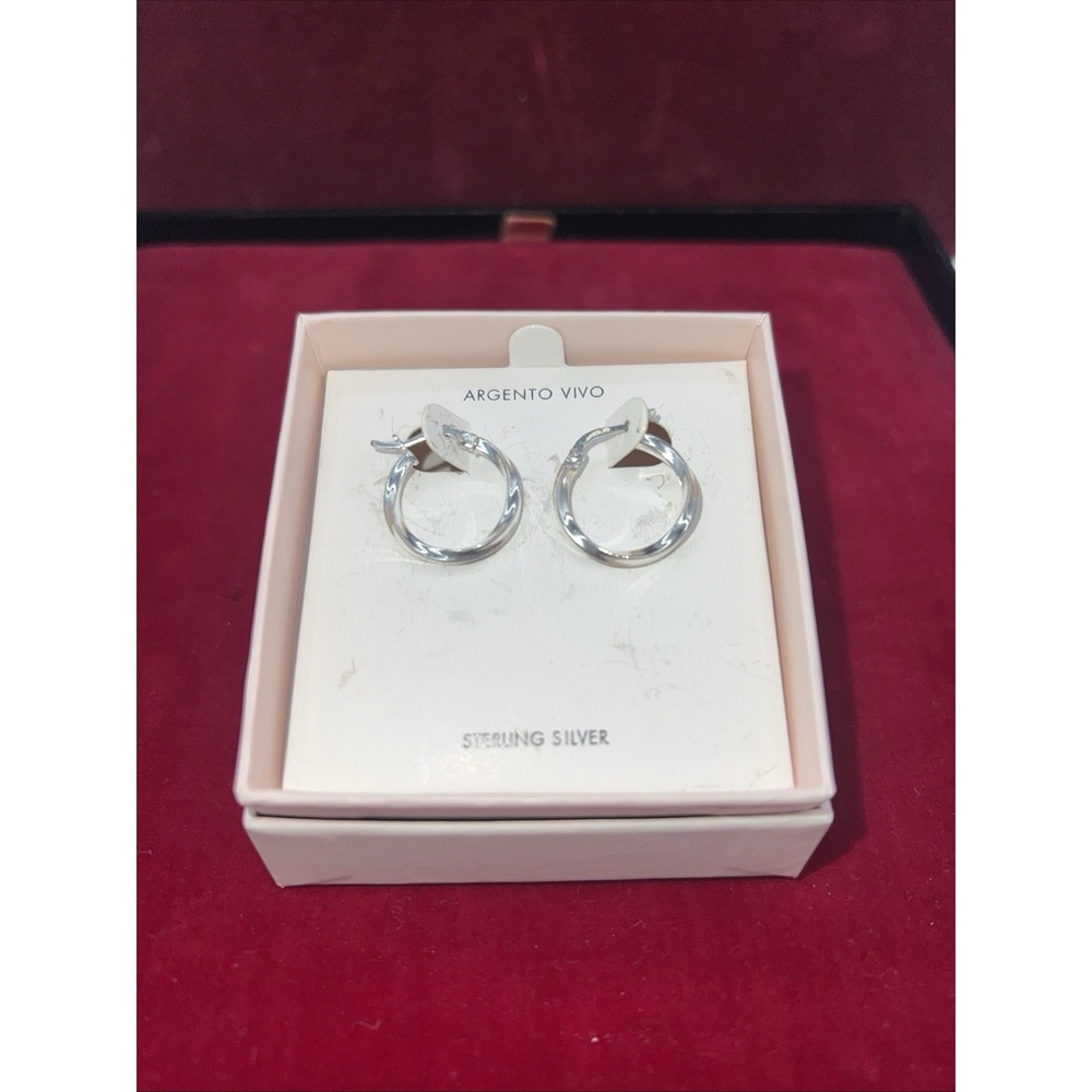 Argento Vivo Sterling Silver Hoop Earrings‎ Silver Stamp
